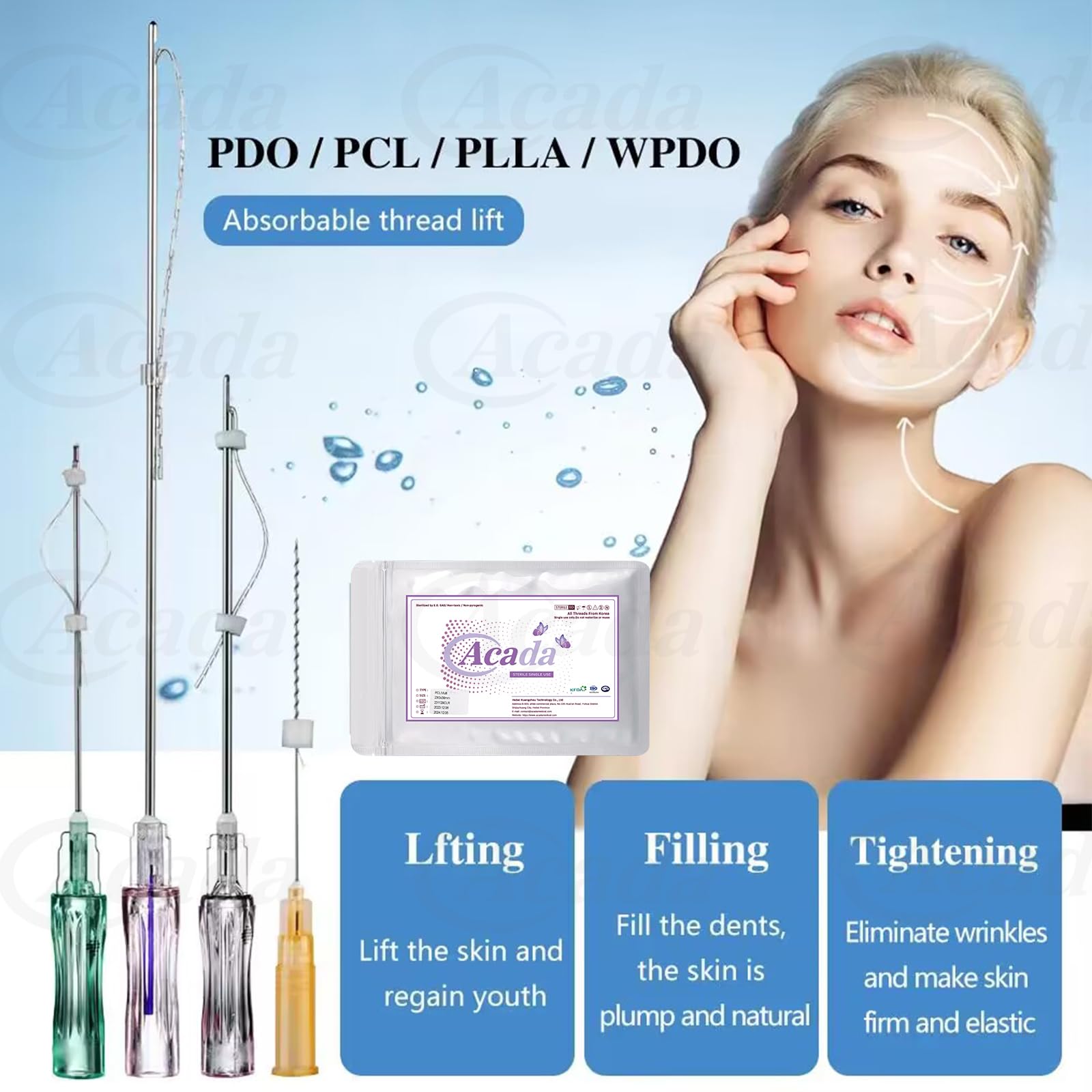 PCL Multi Threads for Face Lift, Filling of Sunken Areas, Wrinkle Care 23G38mm Blunt L-Type - 20Pcs