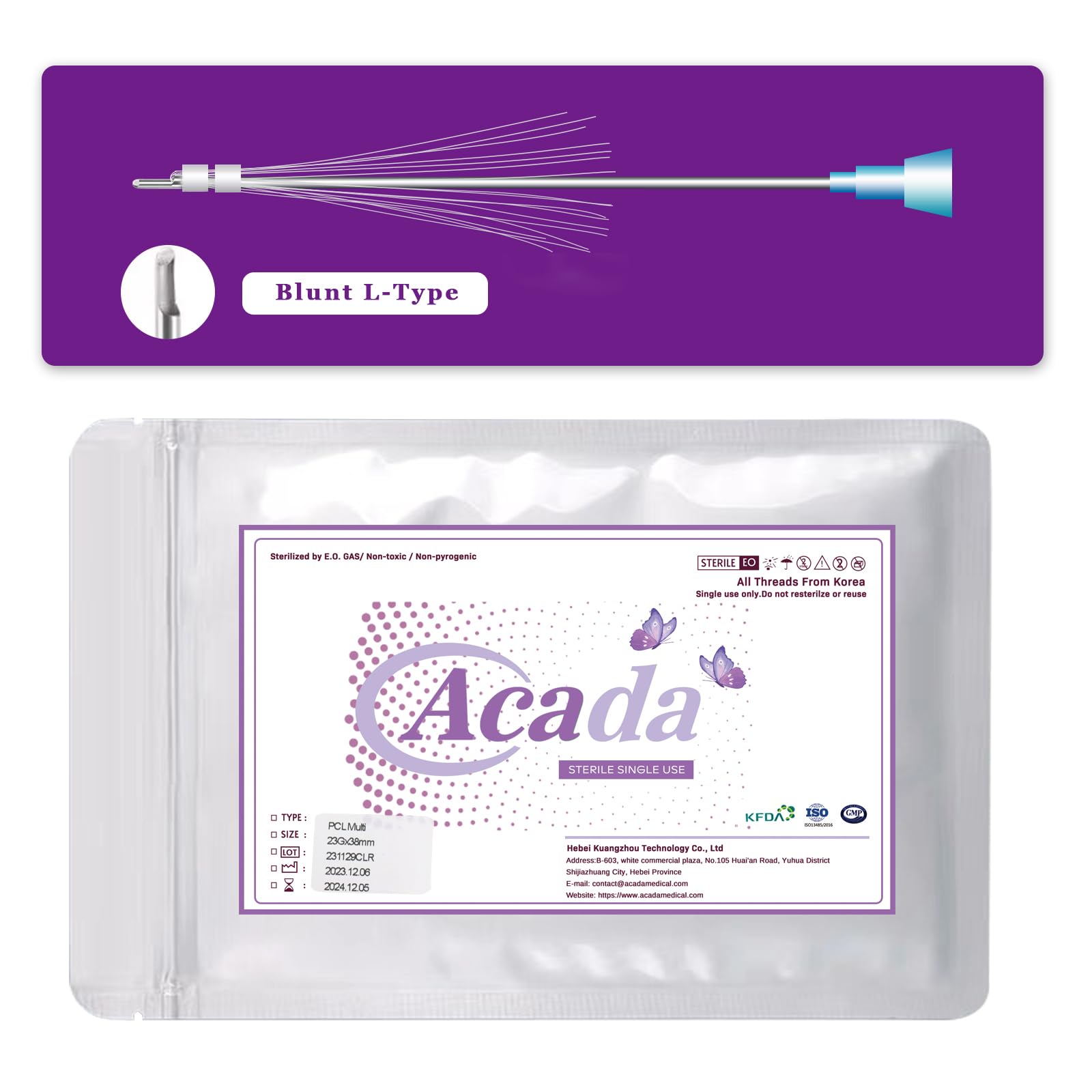 PCL Multi Threads for Face Lift, Filling of Sunken Areas, Wrinkle Care 23G38mm Blunt L-Type - 20Pcs